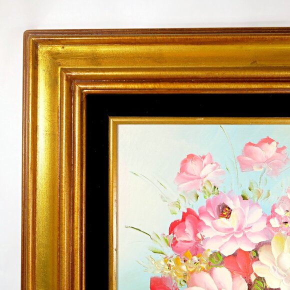 Robert Cox Signed 14x15" Framed Oil Painting Floral Still Life in Pink Vase - Picture 5 of 10